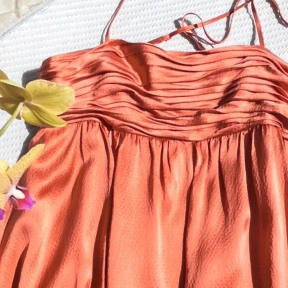 Armani Exchange AX Coral Silk Ruched Bubble/Slip Dress, Size: 4 - Picture 3 of 7